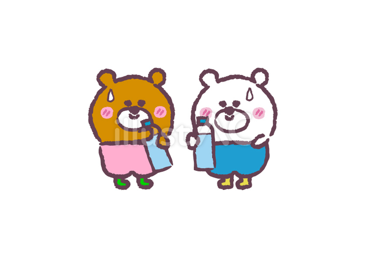 水分補給をする熊 くま,クマ,シロクマのイラスト素材