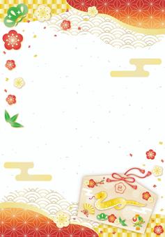 巳年絵馬の松竹梅年賀状(たて) 巳年絵馬の松竹梅年賀状(たて) 年賀状,絵馬,お正月,巳年,蛇,梅,和,キラキラ,かわいい,フレームのイラスト素材