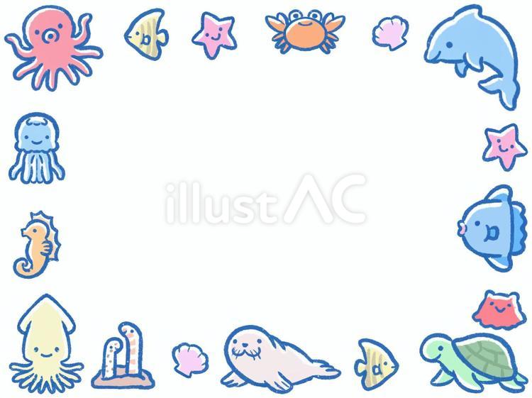 海の生き物のフレーム 魚,海水魚,海のイラスト素材