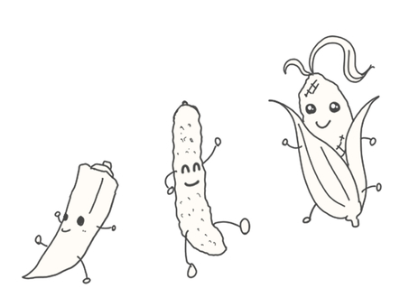 なつやさい（おたより用） おくら,きゅうり,トウモロコシ,夏野菜,手書き,モノクロのイラスト素材