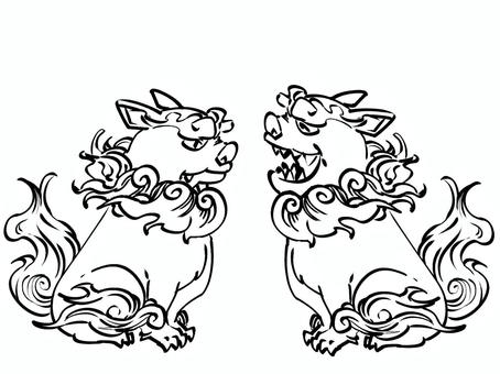 シーサー3 シーサー,魔除け,阿吽,風習,守り神,線画,塗り絵のイラスト素材