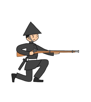 射撃姿勢の新政府軍藩士 藩士,武士,侍,幕末志士,新政府軍,官軍,明治政府軍,薩摩藩,長州藩,土佐藩のイラスト素材