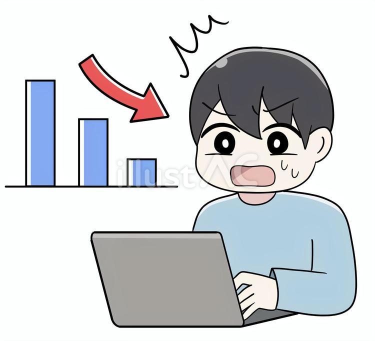 グラフを見て驚く男性 パソコン,pc,デスクワークのイラスト素材