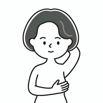 胸確認 上半身 裸_顔白-影 GBW 女性,ミセス,はだか,乳がん検診,乳癌,セルフチェック,自己検診,ピンクリボン,早期発見,乳房のイラスト素材