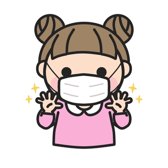 洗った手をみせるマスクをした女の子3 女の子,マスク,手洗い,保健だより,小児科,耳鼻科,手洗い指導,てあらい,清潔,衛生のイラスト素材