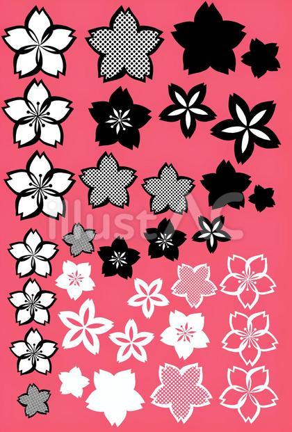 切り絵風バラバラの桜の花 黒と白