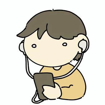有線イヤホンをする男性 スマホ,機械,スマートフォン,電子機器,人,男性,有線イヤホンのイラスト素材