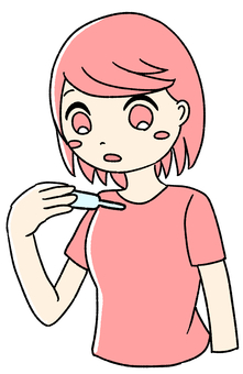 桃色の女の子　熱を測る ピンク,かわいい,手描き,女の子,女性,人物,ピンク髪,体温計,熱を測る,発熱のイラスト素材