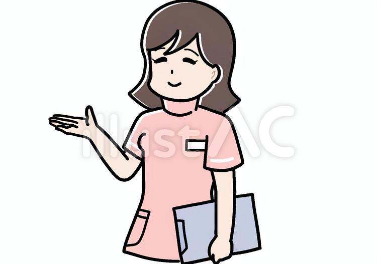 案内するピンクナースさん 看護師,ナース,ピンクのイラスト素材