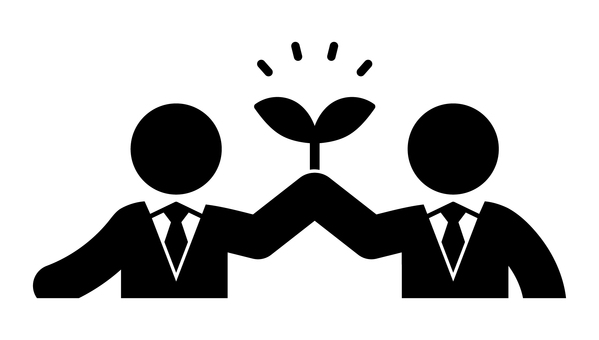 二人のネクタイの人物と芽生え 人物,芽生え,成長,成果,ビジネス,アイコン,ネクタイ,スーツ,社会人,会社員のイラスト素材