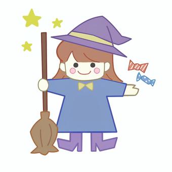 魔女っ子 人物,女の子,全身,茶髪,ほっぺ,にこにこ,魔女,ハロウィン,秋,仮装のイラスト素材