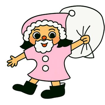 サンタクロース　女の子　カラフル　ピンク クリスマス,かわいい,ゆるい,萌え,ファンシー,オリジナルキャラ,ゆるキャラ,プレゼントのイラスト素材
