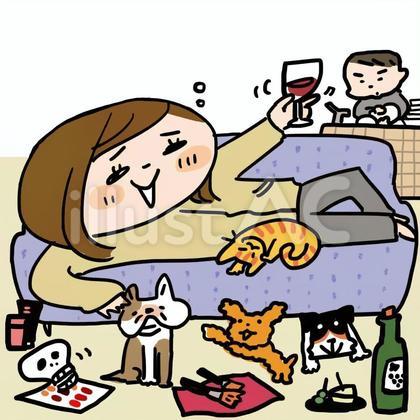 ソファーでワイン