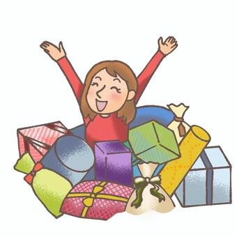プレゼントに埋もれる女性 プレゼント,嬉しい,女性,埋もれる,たくさん,いっぱい,誕生日,クリスマスのイラスト素材