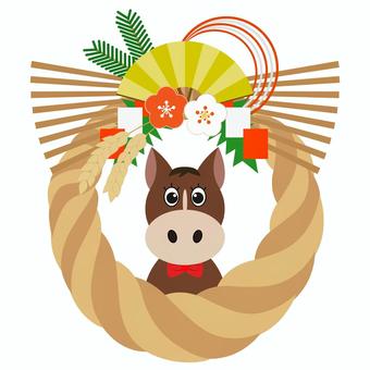 年賀素材 午年 馬と松飾り 馬,年賀状,2026,午,正月,松飾り,年賀,パーツ,ワンポイント,かわいいのイラスト素材