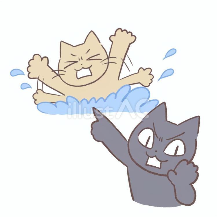 溺れる猫を報告する猫 猫,かわいい,ゆるいのイラスト素材
