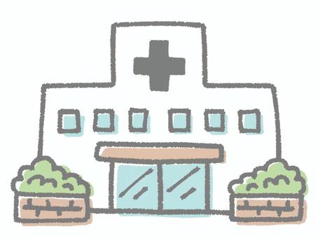 病院の建物 病院,医院,診療所,建物,外観,窓,ドア,入り口,植込み,医療施設のイラスト素材