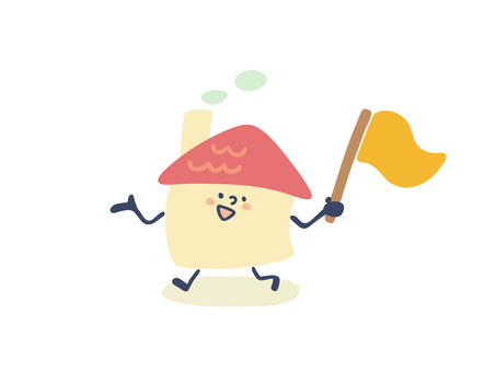 お家（ナビ） 家,案内,ナビ,旗,紹介,戸建て,建物,家屋,一軒家,優しいのイラスト素材