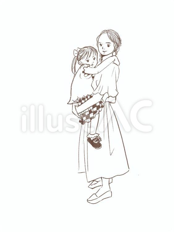まだまだ抱っこ シンプル,線画,モノクロのイラスト素材
