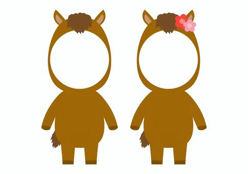 馬の被り物 年賀状,馬,顔はめ,被り物,コスプレ,干支,着ぐるみ,セット,挿絵,2026年のイラスト素材