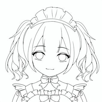 ツインテメイドさん線画 メイド服,メイド,女子,女の子,線画,萌え系,萌えキャラ,かわいい,美少女,フリーのイラスト素材