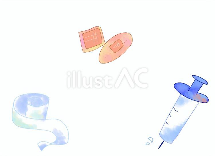 医療品 注射器,ばんそうこう,包帯のイラスト素材