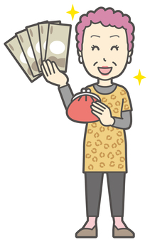  大阪のおばちゃん-092-全身 財布,おばちゃん,大阪,ヒョウ柄,おばはん,中年,女性,関西,派手,おばさんのイラスト素材