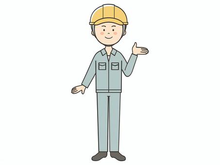 紹介する男性作業員 紹介する男性作業員 紹介,案内,説明,教える,解説,アドバイス,重要,お知らせ,注目,誘導のイラスト素材