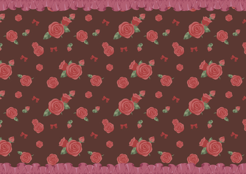 バラとフリルの背景 バラ,フリル,背景,壁紙,アンティーク,クラシカル,ガーリー,メルヘン,花柄,茶色のイラスト素材