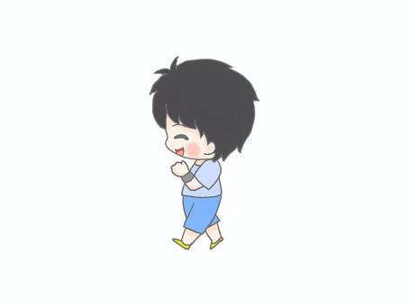 ウォーキングをする人４ 手描き,男の子,黒髪,運動,有酸素運動,健康,ウォーキング,笑顔,リストバンドのイラスト素材