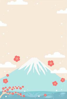 お正月の富士山と梅 正月・年賀状背景02 年賀状,正月,背景,お正月,富士山,梅,花,年賀状素材,年賀はがき,和風のイラスト素材