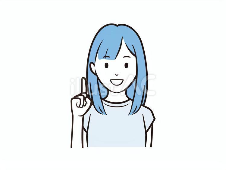 ポイントを伝える笑顔のTシャツ女性-水色 指差し,ポイント,女の子のイラスト素材