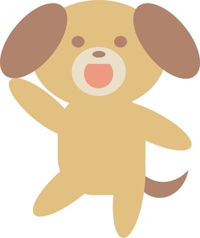 A laughing dog with his right hand and right foot raised, dog, whole body, character, JPG and PNG