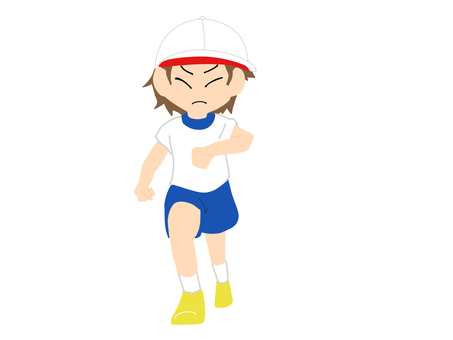 走っている赤白帽の男の子 走る,運動会,徒競走,赤白帽,帽子,男子,人物,こども,男児,小学生のイラスト素材