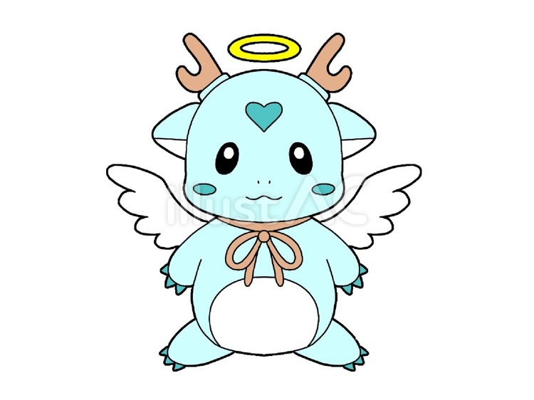水の龍のマスコットキャラクター（正面） マスコットキャラクター,ドラゴン,天使のイラスト素材