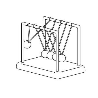 振り子の線画 振り子,ニュートンのゆりかご,バランスボール,線画,モノクロ,立体,科学,物理,教育のイラスト素材