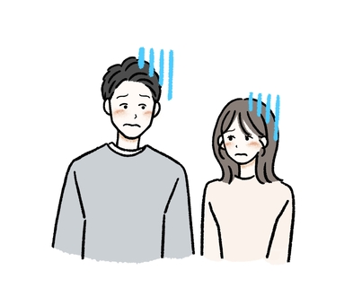 どんより・幻滅する・嫌気がさす男女 カップル,うんざり,幻滅,嫌気,呆れる,愛想をつかす,懲り懲り,勘弁,辟易,失望のイラスト素材