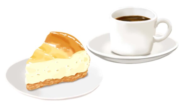 ベイクドチーズケーキとコーヒー① ベイクドチーズケーキ,洋生菓子,おやつ,甘い,食べ物,美味しい,スイーツ,コーヒー,喫茶,カフェのイラスト素材