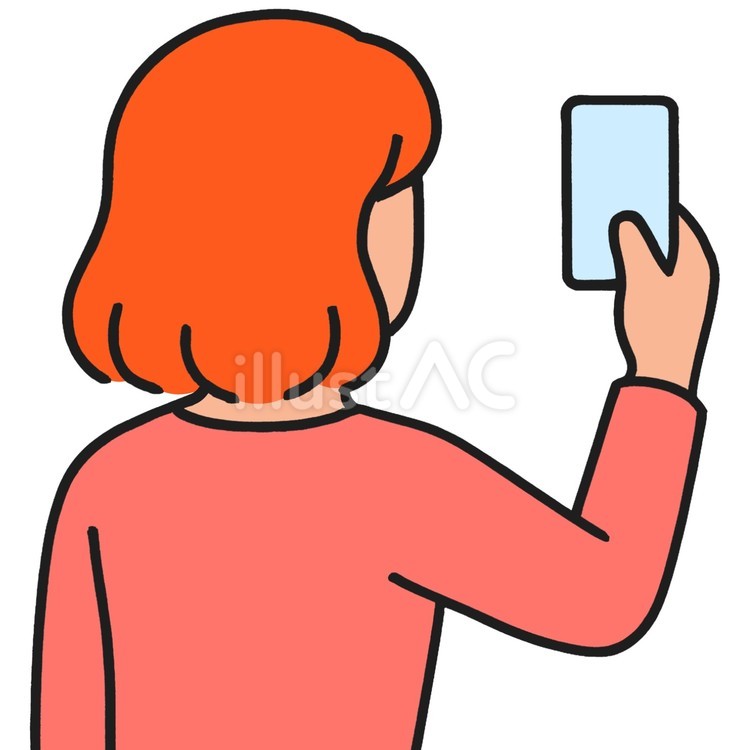 スマホで写真を撮る女性の後ろ姿 スマホ,スマートフォン,写真のイラスト素材