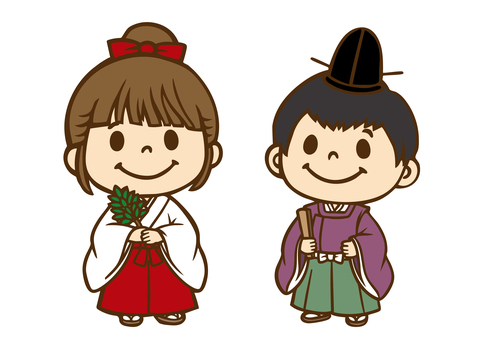 子供職業体験「神職さん」 神主,巫女,神職,神官,神社,狩衣,宗教,日本,神様,神道のイラスト素材