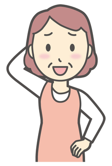  エプロンおばちゃん-158-バスト 照れる,おばちゃん,エプロン,お母さん,ママ,中年,おばさん,主婦,人物,かわいいのイラスト素材