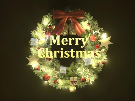 夜に輝くクリスマスリース クリスマス,クリスマスリース,オーナメント,オーナメントボール,ボール,柊,リボン,ベル,葉っぱ,リングのイラスト素材