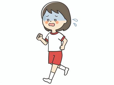 苦しい表情で走る体操服の女の子 走る,歩く,運動,しんどい,マラソン,持久走,学校,小学校,体育,授業のイラスト素材