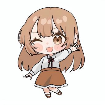 元気な茶髪の女の子（デフォルメキャラ） 萌え絵,茶髪,元気,女性,人物のイラスト素材