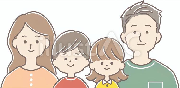 4人家族　すっきりデザイン　カラー　暖色 家族,ファミリー,夫婦のイラスト素材
