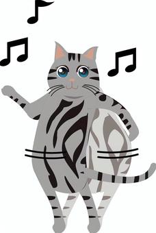 猫踊る　 猫,踊る,ノリノリ,リズム,楽しい,かわいい,目,尻尾,サバトラ,キャラのイラスト素材