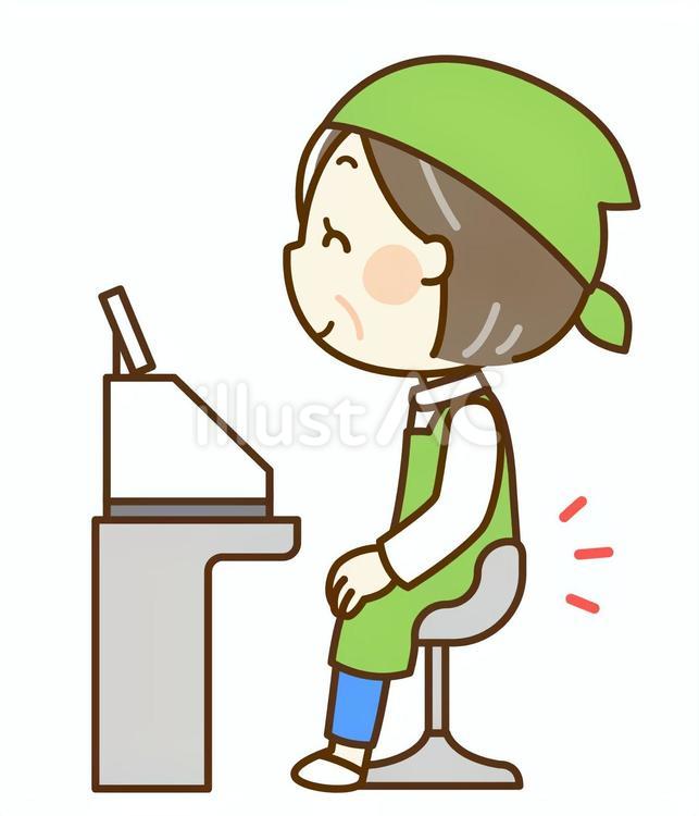 座ったままレジ対応をする店員さん 座る,店員,接客のイラスト素材