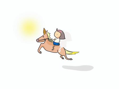 進む人と馬　おかっぱ