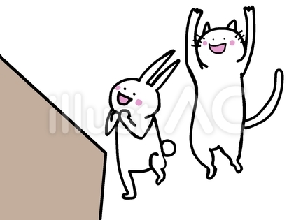 合格発表を見て喜ぶ猫とうさぎ