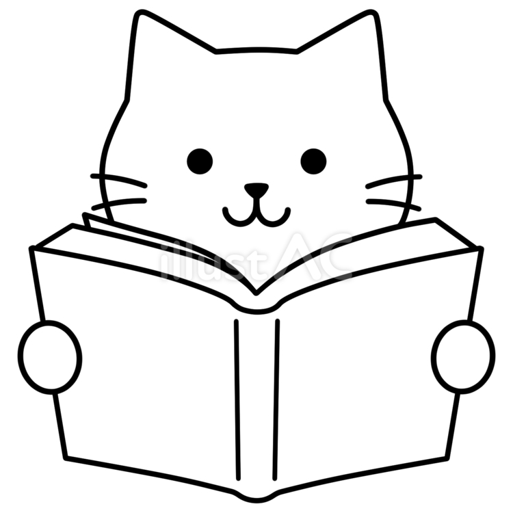 読書をする猫（黒の線画） 猫,本,読書のイラスト素材
